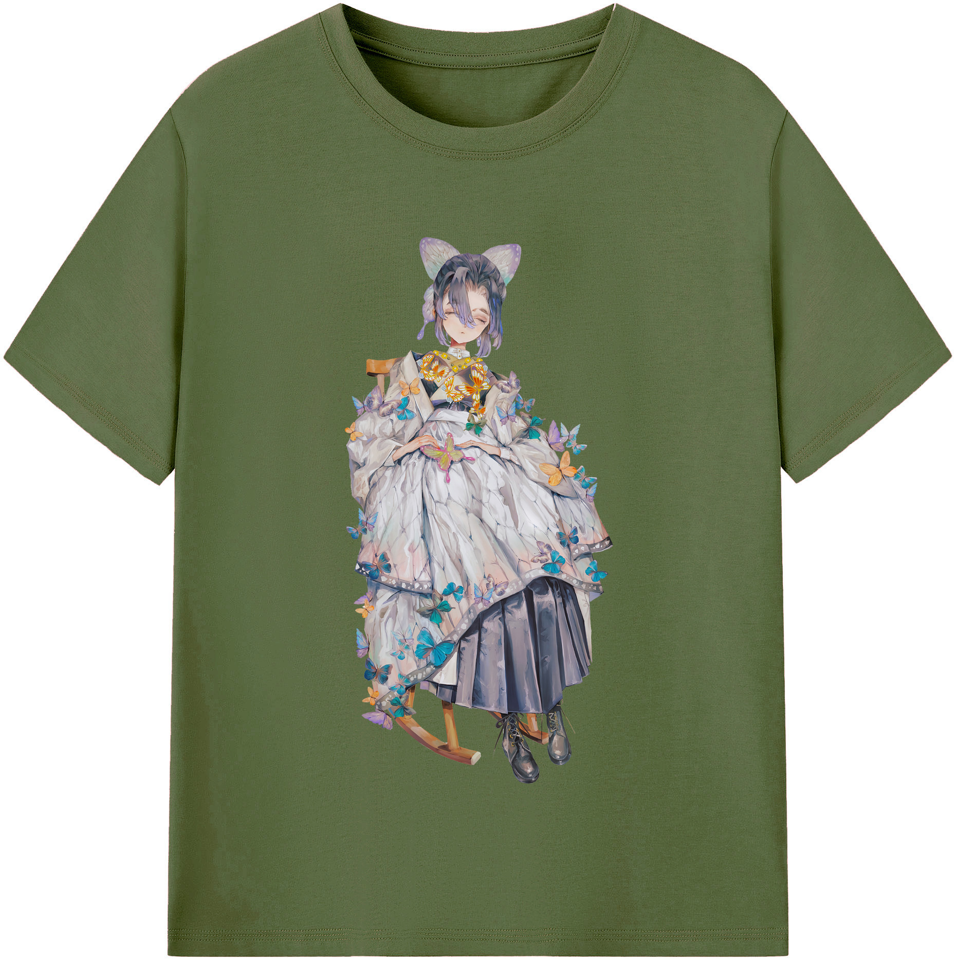 （画像用） 鬼滅の刃（きめつのやいば）蟲柱-胡蝶 しのぶ／こちょう しのぶ Kochou Shinobu 綿100％半袖Tシャツ（フロントプリント）
